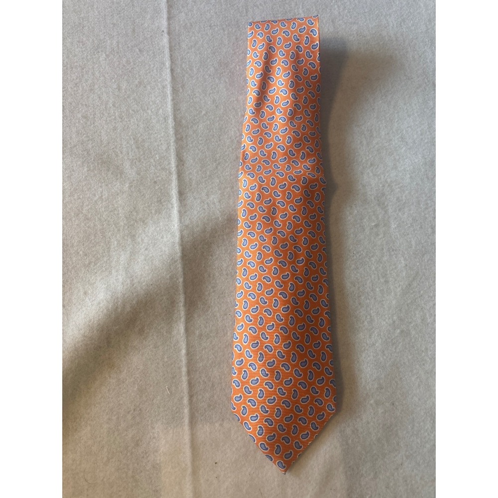 Faconnable Silk Tie Mens One Size Orange Paisley Hand Finished France